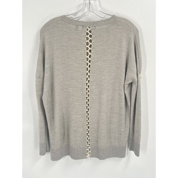 525 American Merino Wool Tan Long Sleeve Sweater Lace Up Sz Small - Picture 5 of 5